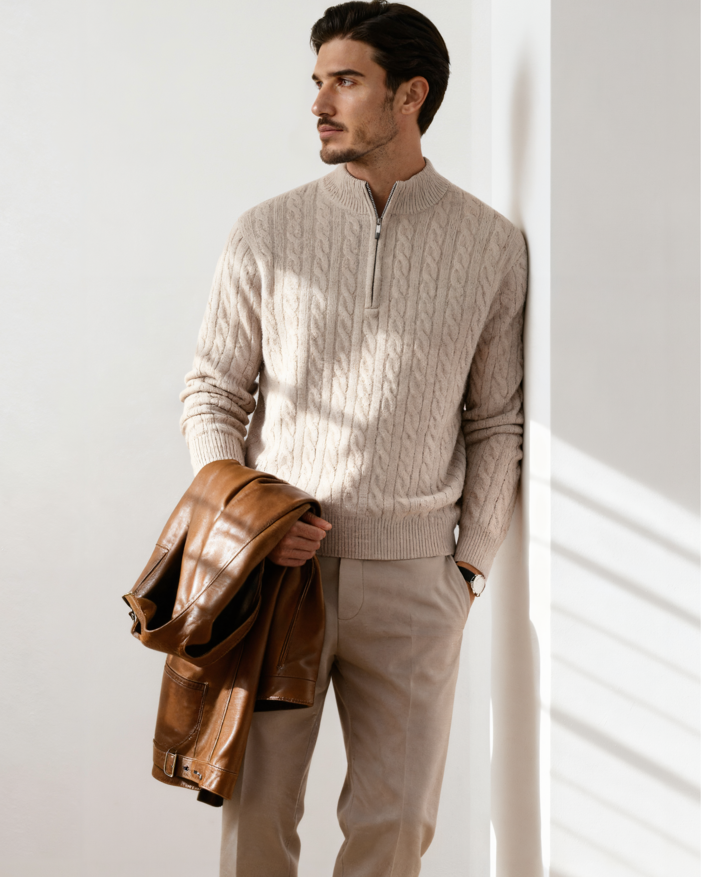 Mezza cerniera in 100% cashmere intrecciato