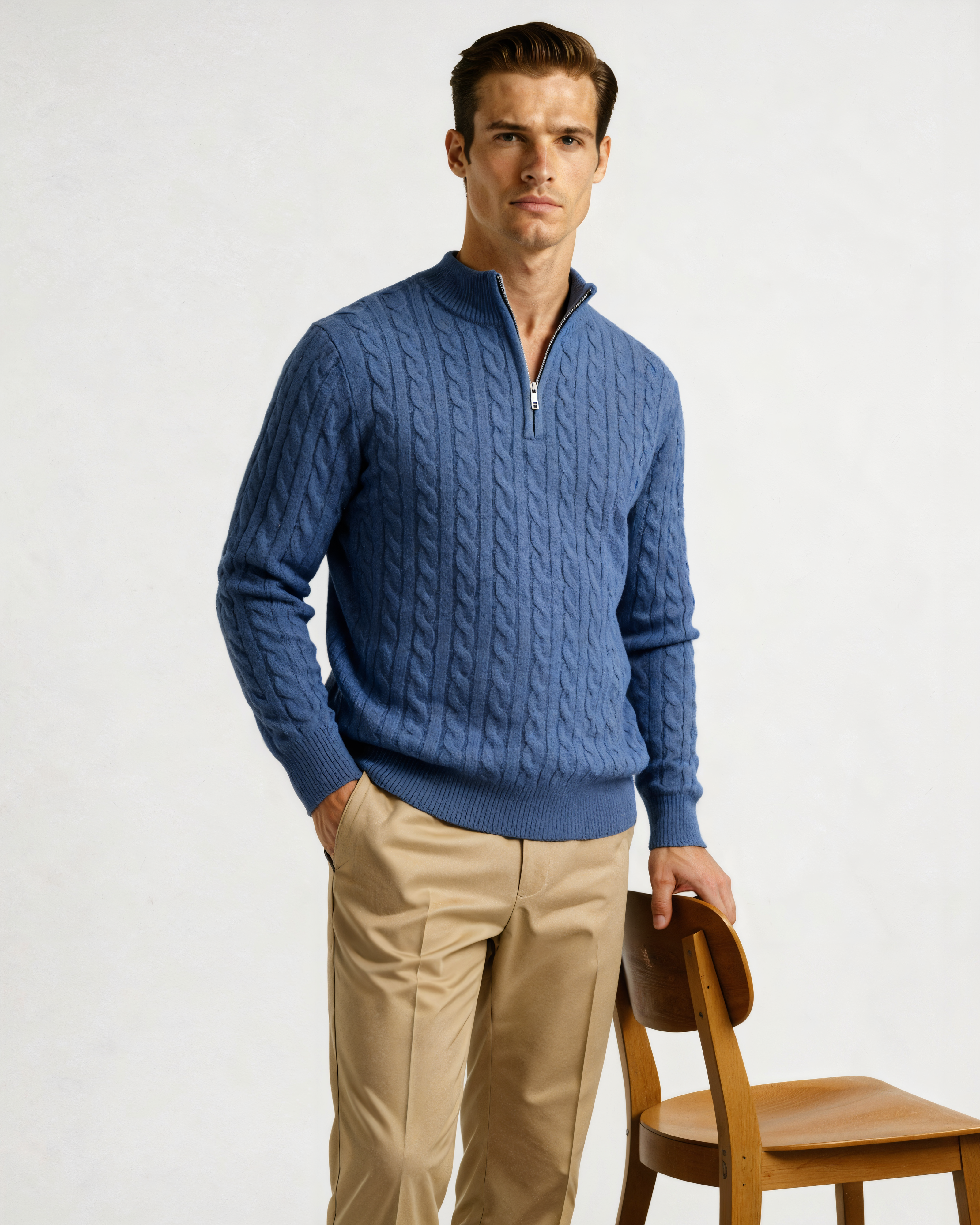 100 % gewebter Kaschmirpullover mit halbem Reißverschluss